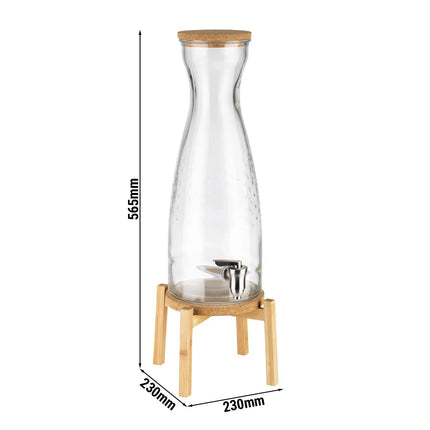 GGM Gastro Commercial Beverage Dispenser / Glass Drinks Dispenser - FRESH WOOD - glass jar with tap & cork lid on stand - 4.5 Litres - Glass - incl. stand & cork coaster