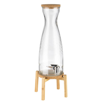 GGM Gastro Commercial Beverage Dispenser / Glass Drinks Dispenser - FRESH WOOD - glass jar with tap & cork lid on stand - 4.5 Litres - Glass - incl. stand & cork coaster