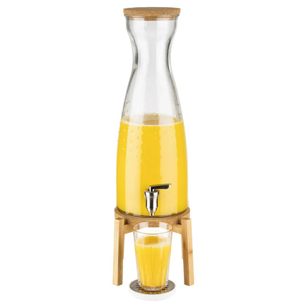 GGM Gastro Commercial Beverage Dispenser / Glass Drinks Dispenser - FRESH WOOD - glass jar with tap & cork lid on stand - 4.5 Litres - Glass - incl. stand & cork coaster