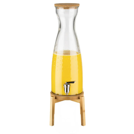 GGM Gastro Commercial Beverage Dispenser / Glass Drinks Dispenser - FRESH WOOD - glass jar with tap & cork lid on stand - 4.5 Litres - Glass - incl. stand & cork coaster