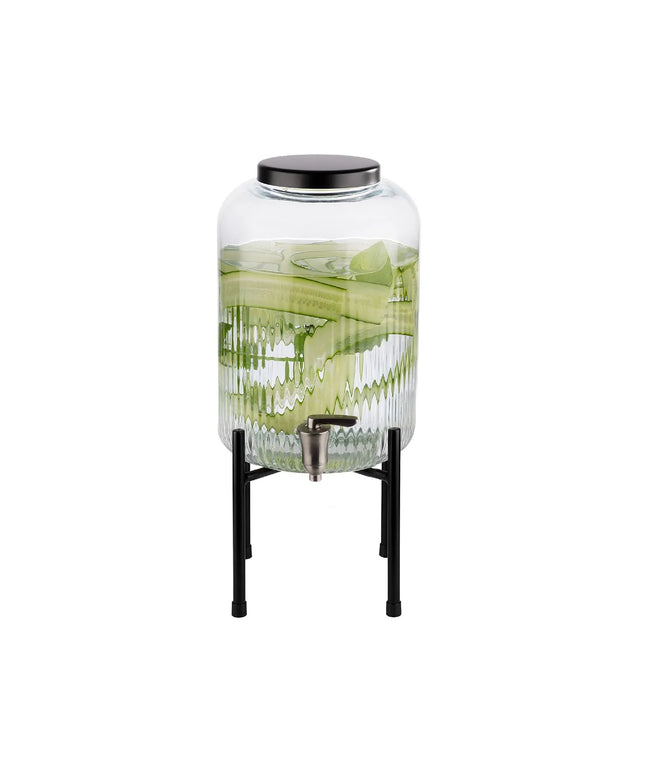 GGM Gastro Commercial Beverage Dispenser / Glass Drinks Dispenser - INDUSTRIAL - glass jar with tap & wire stand - 7 Litres - Glass - incl. wire stand
