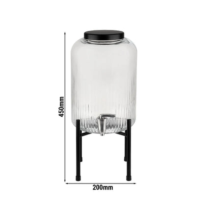 GGM Gastro Commercial Beverage Dispenser / Glass Drinks Dispenser - INDUSTRIAL - glass jar with tap & wire stand - 7 Litres - Glass - incl. wire stand