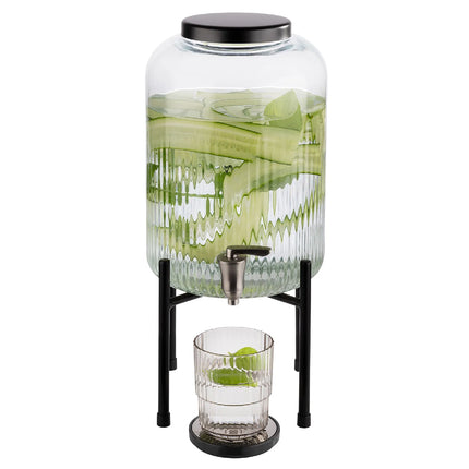 GGM Gastro Commercial Beverage Dispenser / Glass Drinks Dispenser - INDUSTRIAL - glass jar with tap & wire stand - 7 Litres - Glass - incl. wire stand