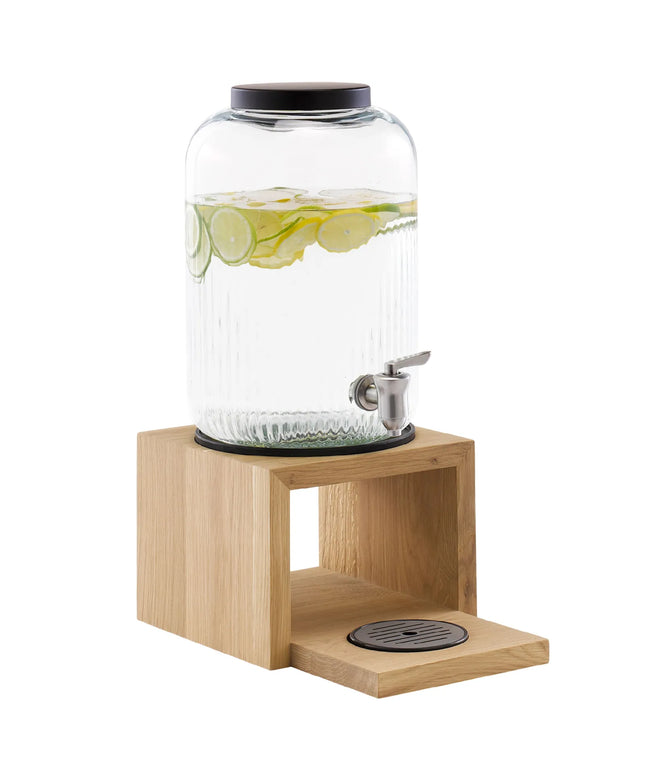 GGM Gastro Commercial Beverage Dispenser / Glass Drinks Dispenser - VALO - stainless-steel container with tap on oak wood base - 7 Litres - Stainless steel - incl. stand