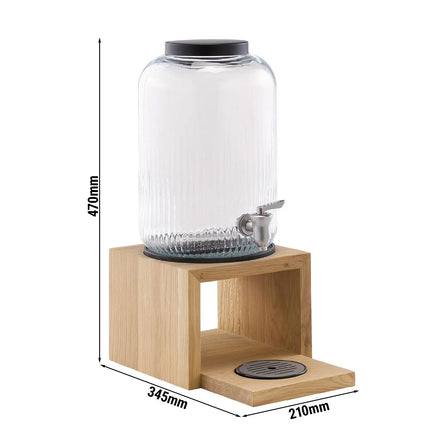 GGM Gastro Commercial Beverage Dispenser / Glass Drinks Dispenser - VALO - stainless-steel container with tap on oak wood base - 7 Litres - Stainless steel - incl. stand