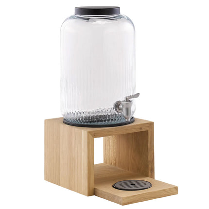 GGM Gastro Commercial Beverage Dispenser / Glass Drinks Dispenser - VALO - stainless-steel container with tap on oak wood base - 7 Litres - Stainless steel - incl. stand