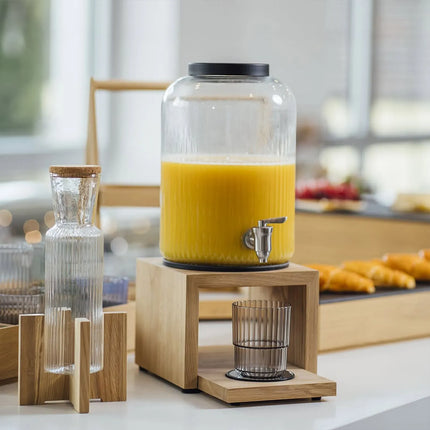 GGM Gastro Commercial Beverage Dispenser / Glass Drinks Dispenser - VALO - stainless-steel container with tap on oak wood base - 7 Litres - Stainless steel - incl. stand