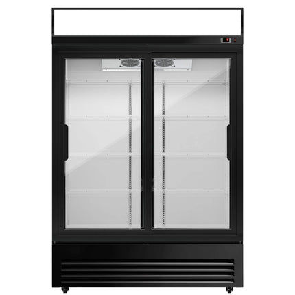 GGM Gastro Commercial Beverage Display Fridge - 1295mm - 880 Litres - with 2 sliding glass doors - LED lighting - digital controller with temperature display - Black - Temperature range 2 to 8 °C