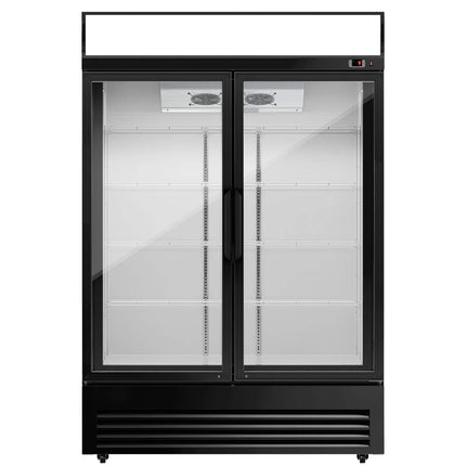 GGM Gastro Commercial Beverage Display Fridge - 1295mm - 880 Litres - with 2 hinged glass doors - LED lighting - digital controller with temperature display - Black - Temperature range 2 to 8 °C