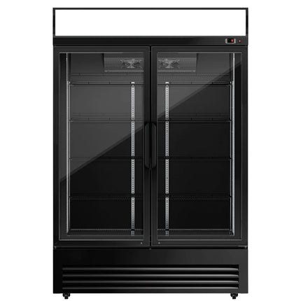 GGM Gastro Commercial Beverage Display Fridge - 1295mm - 880 Litres - with 2 hinged glass doors - LED lighting - digital controller with temperature display - Black - Temperature range 2 to 8 °C
