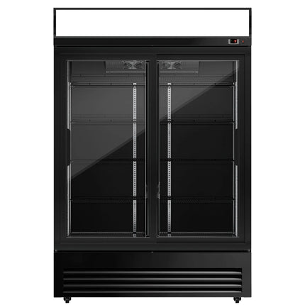 GGM Gastro Commercial Beverage Display Fridge - 1295mm - 880 Litres - with 2 sliding glass doors - LED lighting - digital controller with temperature display - Black - UK Plug - Temperature range 2 to 8 °C