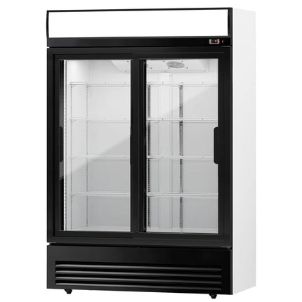 GGM Gastro Commercial Beverage Display Fridge - 1295mm - 880 Litres - with 2 sliding glass doors - LED lighting - digital controller with temperature display - Black - Temperature range 2 to 8 °C