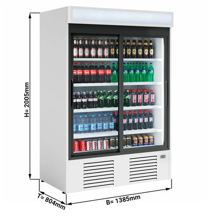 GGM Gastro Commercial Beverage Display Fridge - 1385mm - 1300 Litres - with 2 hinged glass doors - LED lighting - digital controller with temperature display - Temperature range 4 to 6 °C