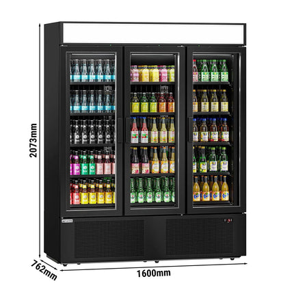 GGM Gastro Commercial Beverage Display Fridge - 1600mm - 891 Litres - with 3 hinged glass doors - Black - Temperature range 1 to 10 °C