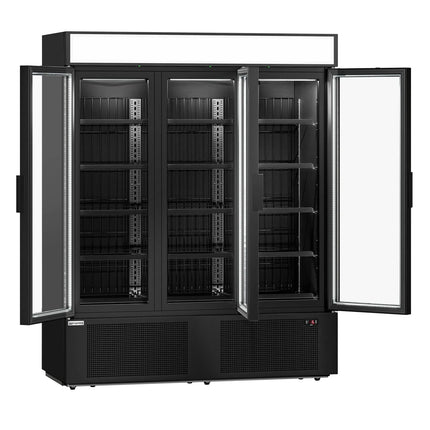 GGM Gastro Commercial Beverage Display Fridge - 1600mm - 891 Litres - with 3 hinged glass doors - Black - Temperature range 1 to 10 °C