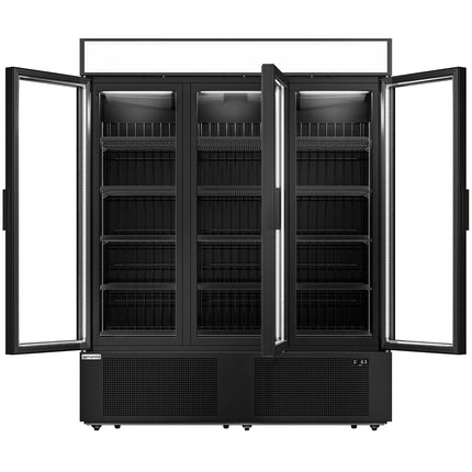 GGM Gastro Commercial Beverage Display Fridge - 1600mm - 891 Litres - with 3 hinged glass doors - Black - Temperature range 1 to 10 °C