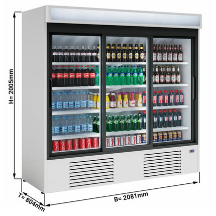 GGM Gastro Commercial Beverage Display Fridge - 2081mm - 2030 Litres - with 3 hinged glass doors - LED lighting - digital controller with temperature display - Temperature range 4 to 8 °C