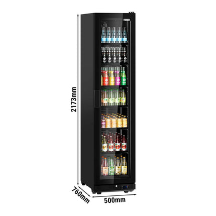 GGM Gastro Commercial Beverage Display Fridge - 500mm - 295 Litres - with 1 hinged glass door - LED lighting - Black - Temperature range 0 to 7 °C