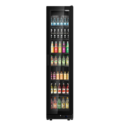 GGM Gastro Commercial Beverage Display Fridge - 500mm - 295 Litres - with 1 hinged glass door - LED lighting - Black - Temperature range 0 to 7 °C