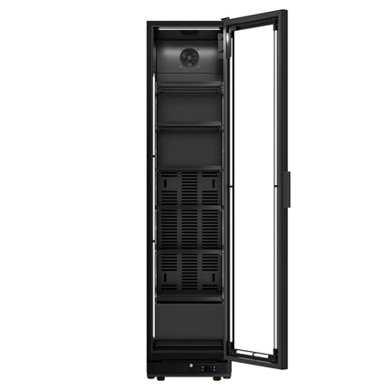GGM Gastro Commercial Beverage Display Fridge - 500mm - 295 Litres - with 1 hinged glass door - LED lighting - Black - Temperature range 0 to 7 °C