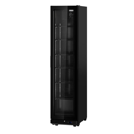 GGM Gastro Commercial Beverage Display Fridge - 500mm - 295 Litres - with 1 hinged glass door - LED lighting - Black - Temperature range 0 to 7 °C