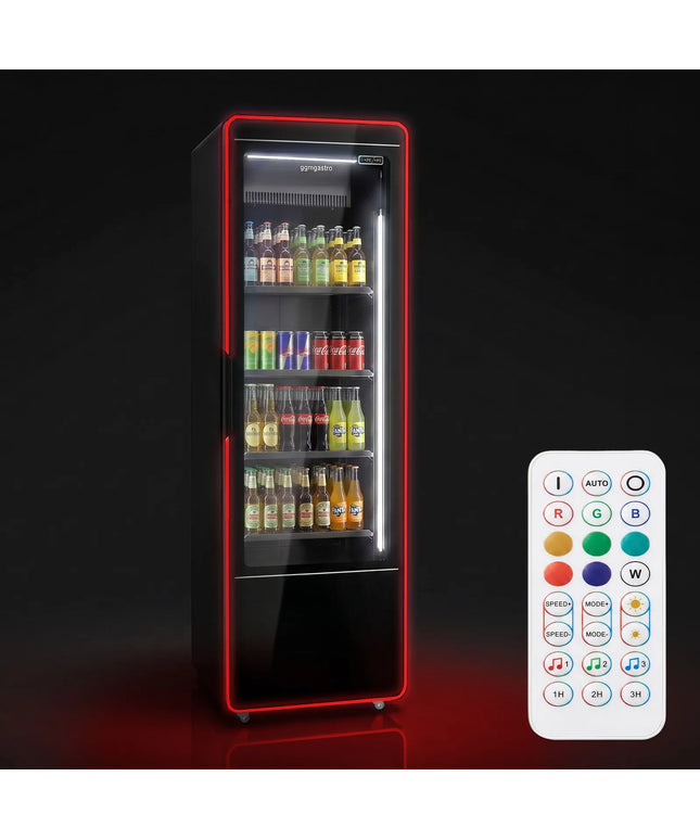 GGM Gastro Commercial Beverage Display Fridge – 560 Litres – Frameless Design – Single Glass Door with Coloured LED Lighting
