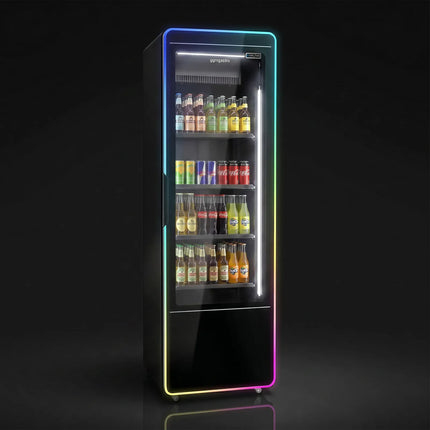 GGM Gastro Commercial Beverage Display Fridge – 560 Litres – Frameless Design – Single Glass Door with Coloured LED Lighting