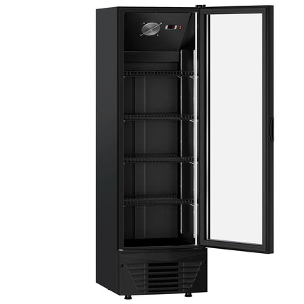 GGM Gastro Commercial Beverage Display Fridge - 590mm - 294 Litres - 1 hinged glass door - LED lighting - digital controller with temperature display - Black - Temperature range 2 to 8 °C