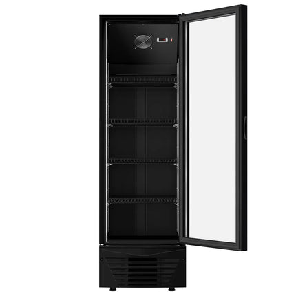 GGM Gastro Commercial Beverage Display Fridge - 590mm - 294 Litres - 1 hinged glass door - LED lighting - digital controller with temperature display - Black - Temperature range 2 to 8 °C