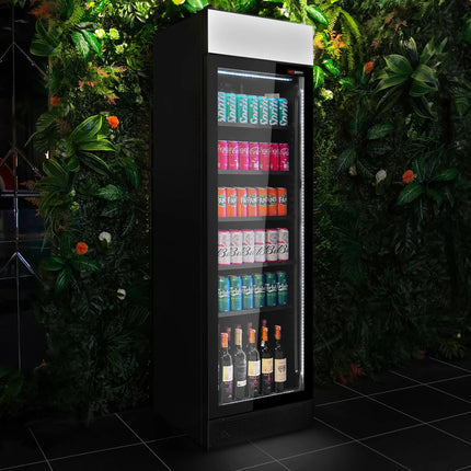 GGM Gastro Commercial Beverage Display Fridge - 595mm - 345 Litres - 1 hinged glass door - LED lighting - Black - Temperature range 2 to 10 °C