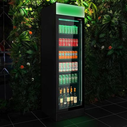 GGM Gastro Commercial Beverage Display Fridge - 595mm - 345 Litres - 1 hinged glass door - LED lighting - Black - Temperature range 2 to 10 °C