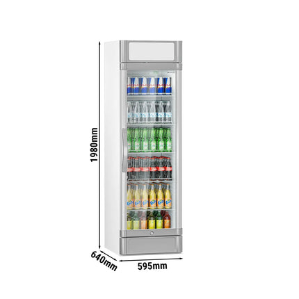 GGM Gastro Commercial Beverage Display Fridge - 595mm - 347 Litres - with 1 hinged glass door - LED lighting - Temperature range 2 to 10 °C - Grey