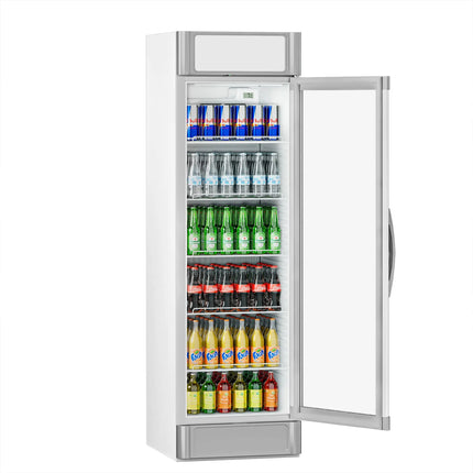 GGM Gastro Commercial Beverage Display Fridge - 595mm - 347 Litres - with 1 hinged glass door - LED lighting - Temperature range 2 to 10 °C - Grey
