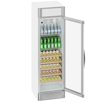 GGM Gastro Commercial Beverage Display Fridge - 595mm - 347 Litres - with 1 hinged glass door - LED lighting - Temperature range 2 to 10 °C - Grey