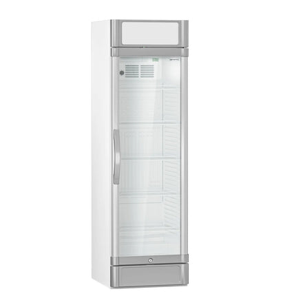 GGM Gastro Commercial Beverage Display Fridge - 595mm - 347 Litres - with 1 hinged glass door - LED lighting - Temperature range 2 to 10 °C - Grey