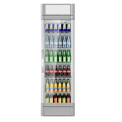 GGM Gastro Commercial Beverage Display Fridge - 595mm - 347 Litres - with 1 hinged glass door - LED lighting - Temperature range 2 to 10 °C - Grey