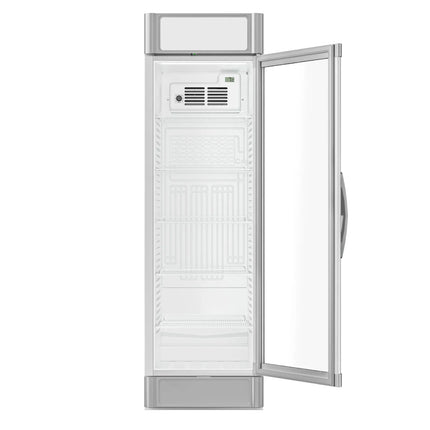 GGM Gastro Commercial Beverage Display Fridge - 595mm - 347 Litres - with 1 hinged glass door - LED lighting - Temperature range 2 to 10 °C - Grey