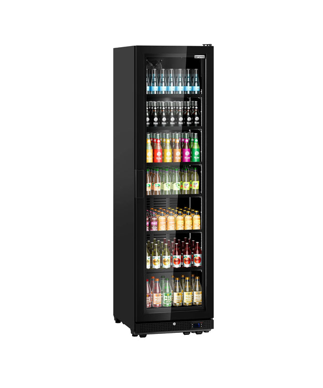 GGM Gastro Commercial Beverage Display Fridge - 595mm - 569 Litres - with 1 hinged glass door - LED lighting - Black - Temperature range 0 to 7 °C