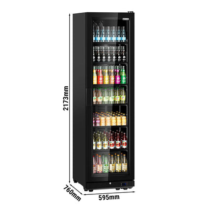 GGM Gastro Commercial Beverage Display Fridge - 595mm - 569 Litres - with 1 hinged glass door - LED lighting - Black - Temperature range 0 to 7 °C