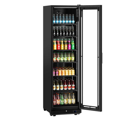 GGM Gastro Commercial Beverage Display Fridge - 595mm - 569 Litres - with 1 hinged glass door - LED lighting - Black - Temperature range 0 to 7 °C