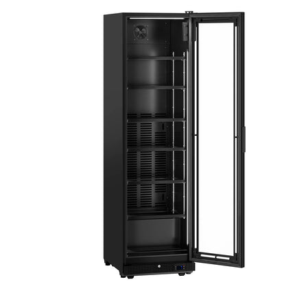 GGM Gastro Commercial Beverage Display Fridge - 595mm - 569 Litres - with 1 hinged glass door - LED lighting - Black - Temperature range 0 to 7 °C