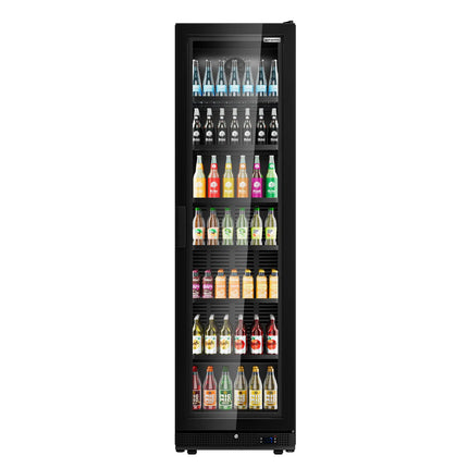 GGM Gastro Commercial Beverage Display Fridge - 595mm - 569 Litres - with 1 hinged glass door - LED lighting - Black - Temperature range 0 to 7 °C