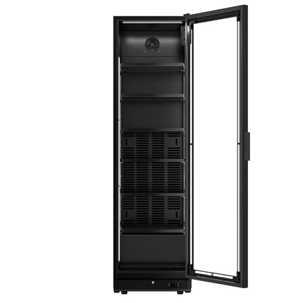 GGM Gastro Commercial Beverage Display Fridge - 595mm - 569 Litres - with 1 hinged glass door - LED lighting - Black - Temperature range 0 to 7 °C