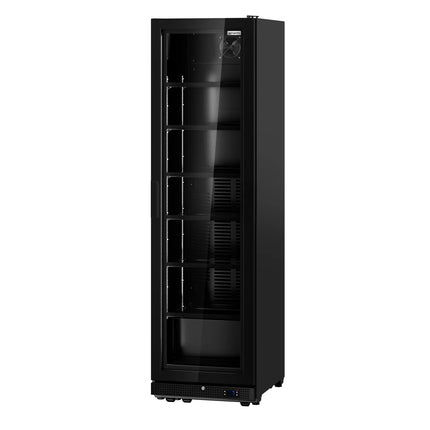 GGM Gastro Commercial Beverage Display Fridge - 595mm - 569 Litres - with 1 hinged glass door - LED lighting - Black - Temperature range 0 to 7 °C