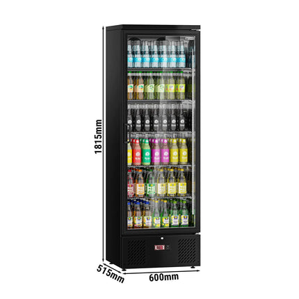 GGM Gastro Commercial Beverage Display Fridge - 600mm - 292 Litres - stainless steel interior - with 1 hinged glass door - digital controller with temperature display - Black - Temperature range 2 to 8 °C
