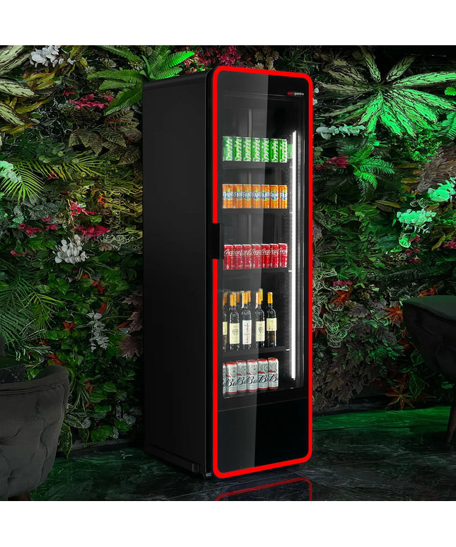 GGM Gastro Commercial Beverage Display Fridge - 670mm - 550 Litres - 1 hinged glass door - LED lighting - Temperature range 1 to 7 °C - Black
