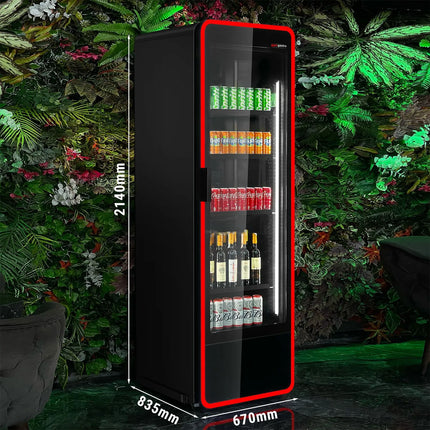 GGM Gastro Commercial Beverage Display Fridge - 670mm - 550 Litres - 1 hinged glass door - LED lighting - Temperature range 1 to 7 °C - Black