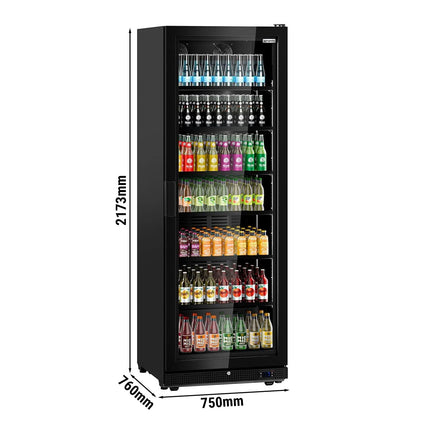 GGM Gastro Commercial Beverage Display Fridge - 750mm - 739 Litres - with 1 hinged glass door - LED lighting - digital controller with temperature display - Black - Temperature range 0 to 7 °C