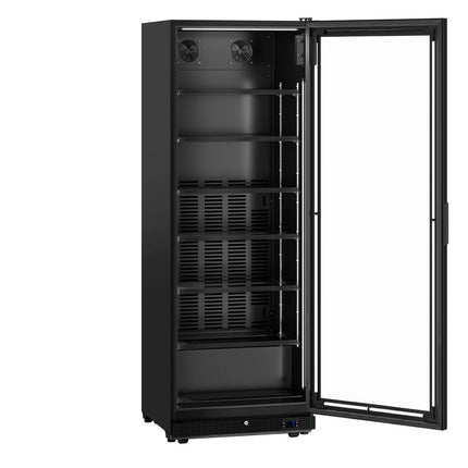 GGM Gastro Commercial Beverage Display Fridge - 750mm - 739 Litres - with 1 hinged glass door - LED lighting - digital controller with temperature display - Black - Temperature range 0 to 7 °C
