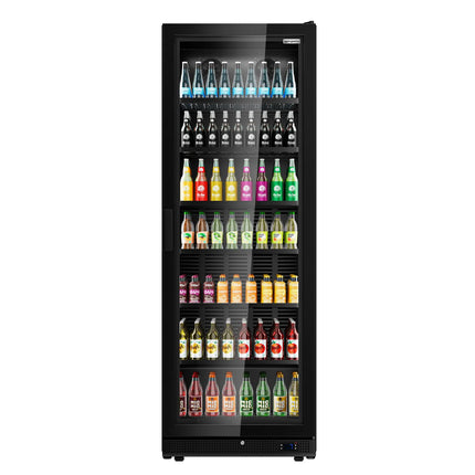 GGM Gastro Commercial Beverage Display Fridge - 750mm - 739 Litres - with 1 hinged glass door - LED lighting - digital controller with temperature display - Black - Temperature range 0 to 7 °C